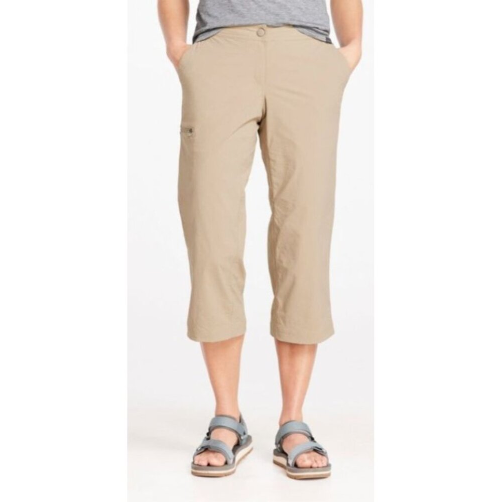 LL Bean Womens Water-Repellent Comfort‎ Trail Pants Straight-Leg Crop Ash Tan 6